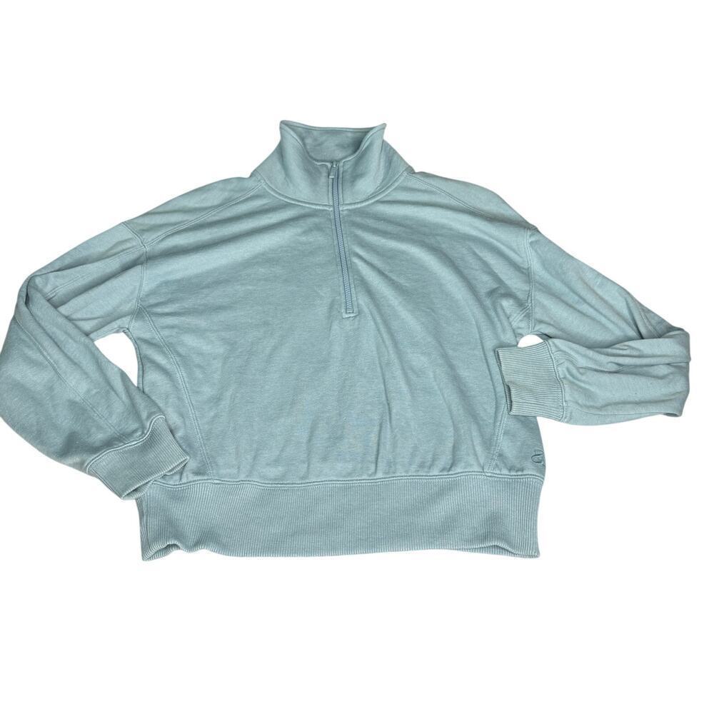 Lou & Grey Women’s sz Small Sweater 1/4 Zip Light Blue Cotton Blend Long Sleeve
